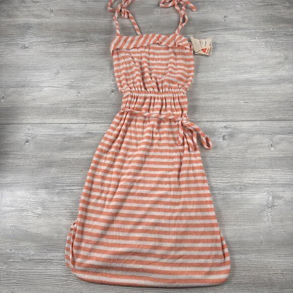 Dresses & Skirts - VTG Sundress Medium Orange White Striped Terry Cloth A Line Square Neck Maxi NWT